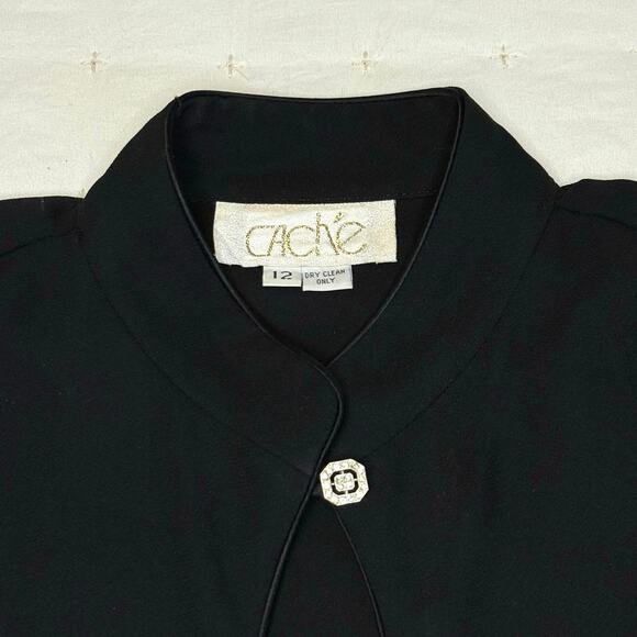 Vintage Cache Mandarin Collar Jumpsuit Women's 12 Black - Picture 5 of 10